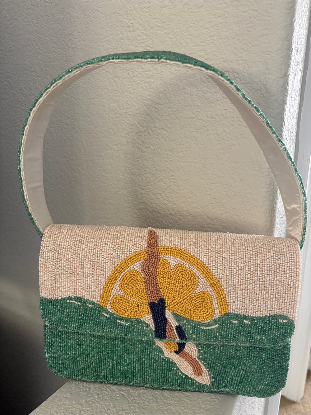 Diving girl beaded bag